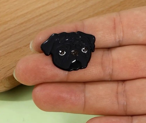 Enamel black pug face dog - enamel,