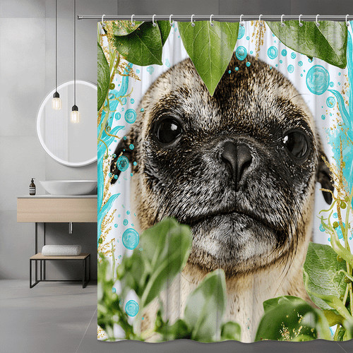 Pug face shower curtain with - face,